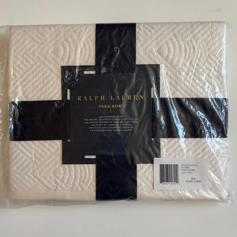 NWT Ralph Lauren Euro Pillow Sham Park Row Elysia Quilted Chic Cream Art Deco